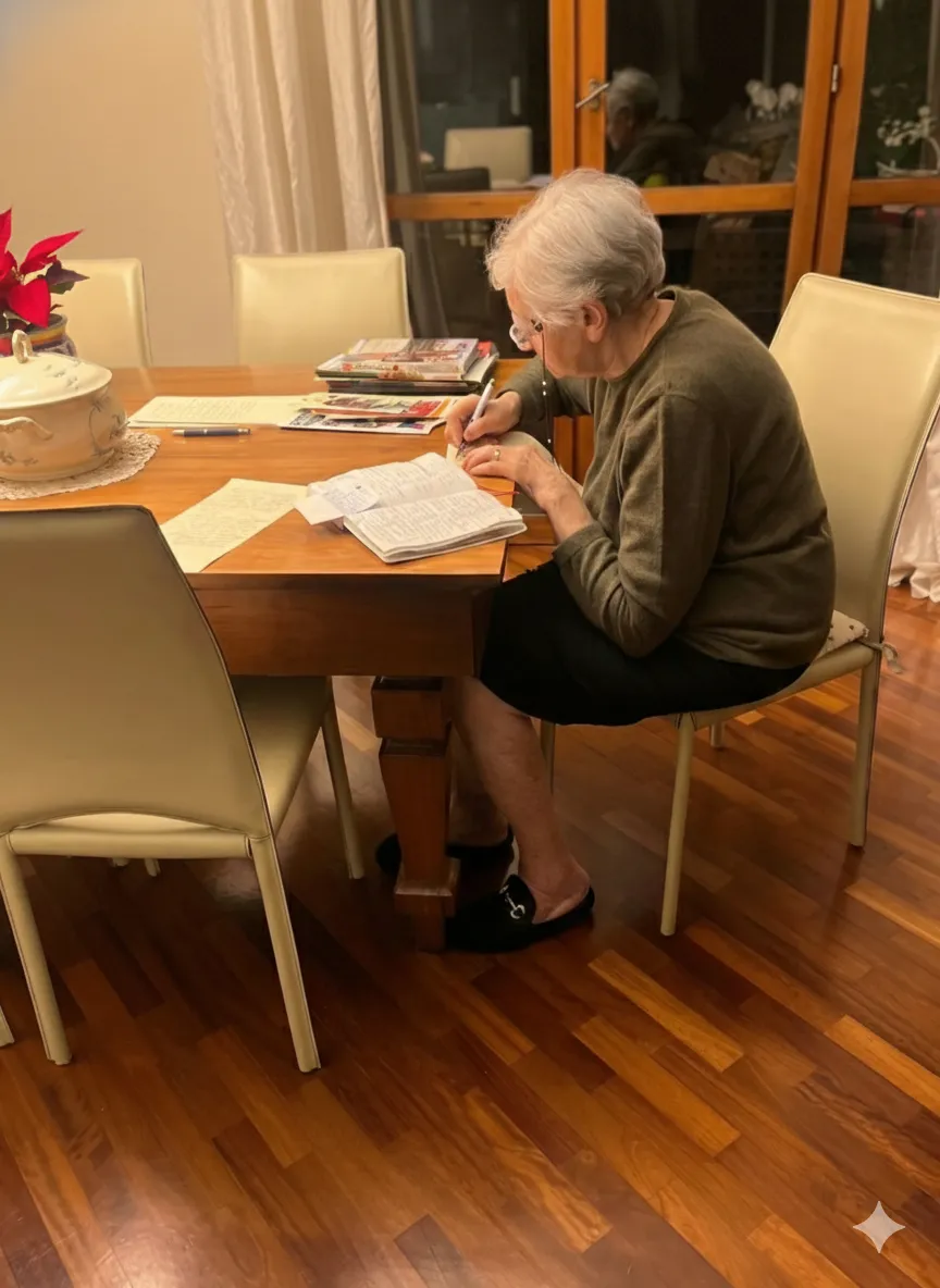 Nonna Luisa che scrive le sue ricette